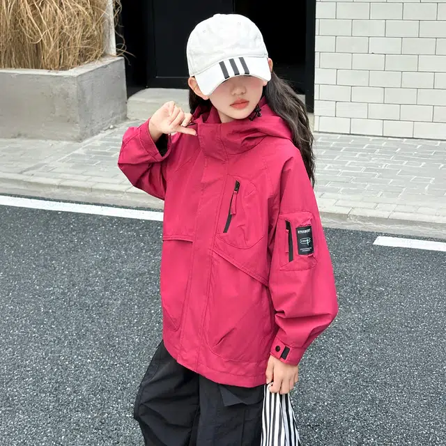 帕兰朵 派克服 女童秋冬款夹棉加厚冲锋衣外套女大童时尚潮流舒适洋气百搭工装连帽上衣潮酷秋装 青少年