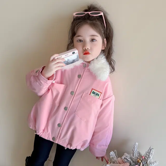帕兰朵 派克服 女童冬装时髦洋气棉衣中大童女孩加厚翻领加绒外套儿童棉袄 中小童