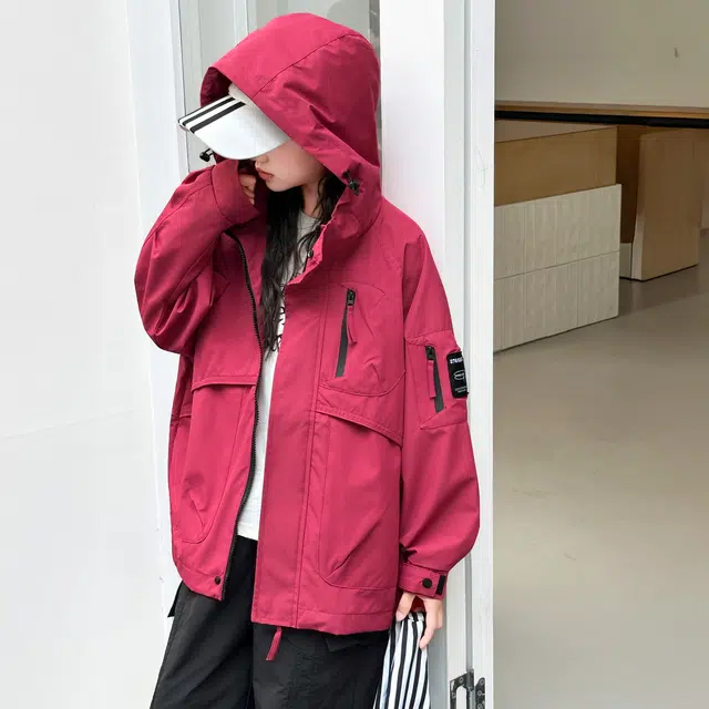 帕兰朵 派克服 女童秋冬款夹棉加厚冲锋衣外套女大童时尚潮流舒适洋气百搭工装连帽上衣潮酷秋装 青少年