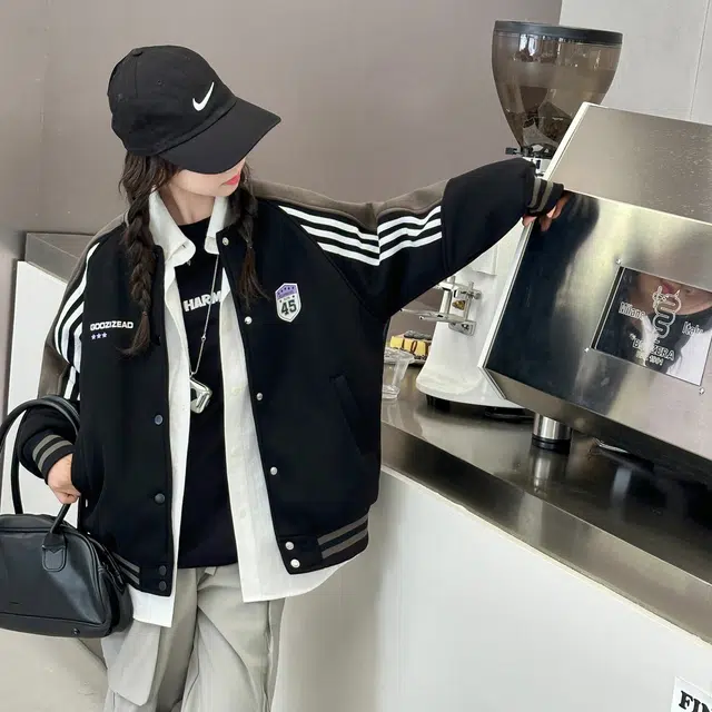 帕兰朵棒球服 女童时髦潮流保暖夹棉秋冬加厚字母印花拉条外套大童女孩洋气时尚学院风棉衣 青少年