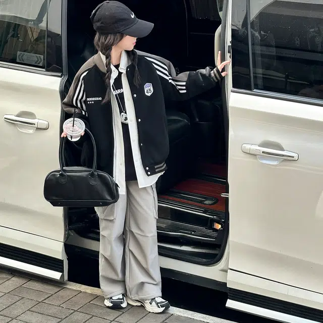 帕兰朵棒球服 女童时髦潮流保暖夹棉秋冬加厚字母印花拉条外套大童女孩洋气时尚学院风棉衣 青少年