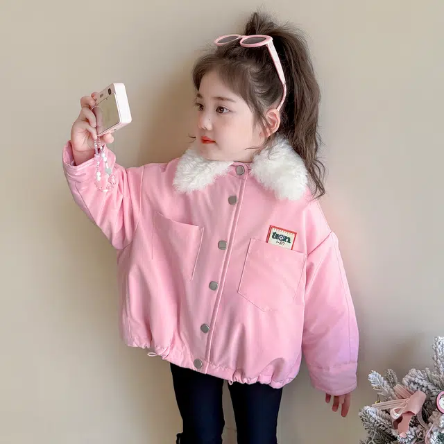 帕兰朵 派克服 女童冬装时髦洋气棉衣中大童女孩加厚翻领加绒外套儿童棉袄 中小童