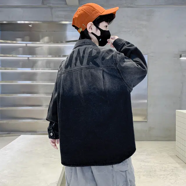 帕兰朵 潮流洋气韩版渐变拼色印花外套渐变儿童牛仔衬衫 春秋 青少年