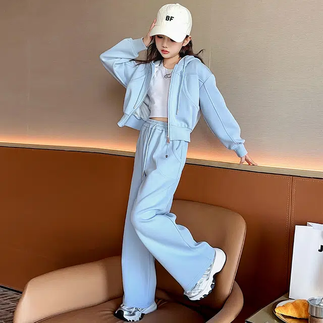 帕兰朵休闲运动套装 潮流时尚洋气百搭女童卫衣卫裤针织两件套 青少年