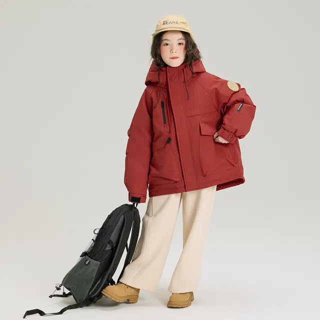 帕兰朵棉衣 冬 时尚甜酷女童纯色抽绳连帽户外休闲棉服保暖舒适百搭 青少年