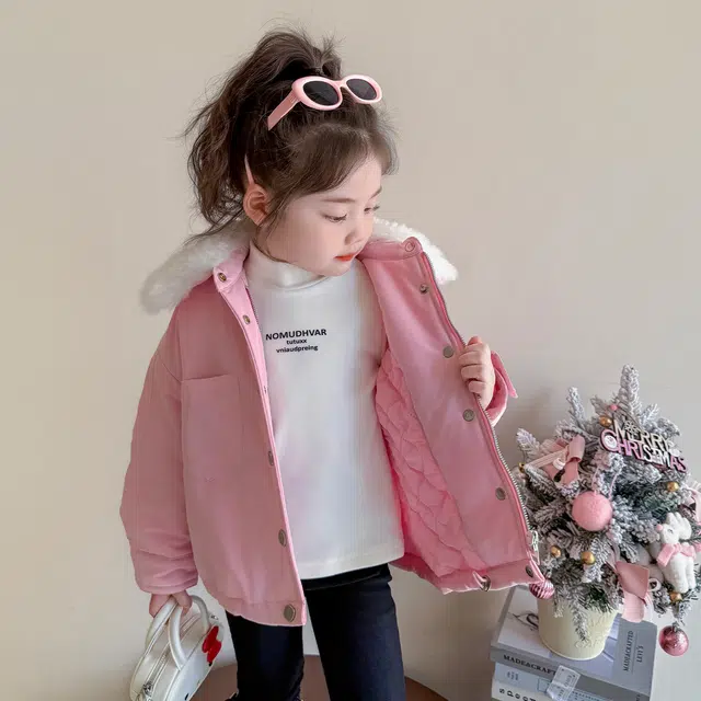 帕兰朵 派克服 女童冬装时髦洋气棉衣中大童女孩加厚翻领加绒外套儿童棉袄 中小童