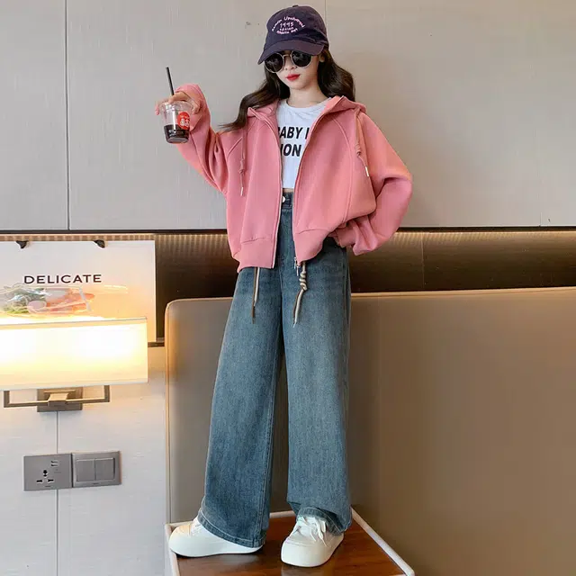 帕兰朵休闲运动套装 女童外套秋装连帽拉链衫外穿 青少年