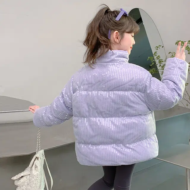 帕兰朵棉衣 女童时髦百搭潮酷保暖棉服冬季洋气中大童女孩棉袄冬装加厚亮片外套潮 青少年