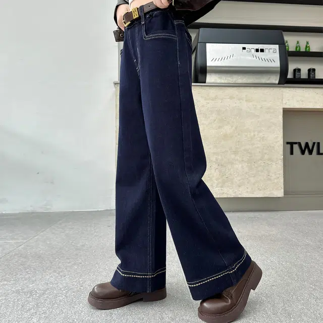 帕兰朵牛仔裤 女童高街个性潮流韩版直筒脚口绣花延边长裤女春秋款高腰显瘦显高阔腿拖地裤潮 青少年