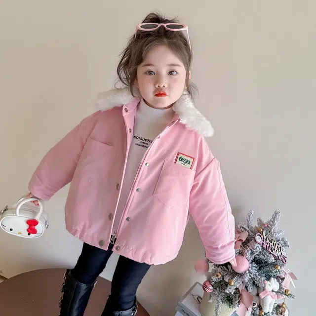 帕兰朵 派克服 女童冬装时髦洋气棉衣中大童女孩加厚翻领加绒外套儿童棉袄 中小童