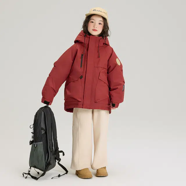 帕兰朵棉衣 冬 时尚甜酷女童纯色抽绳连帽户外休闲棉服保暖舒适百搭 青少年