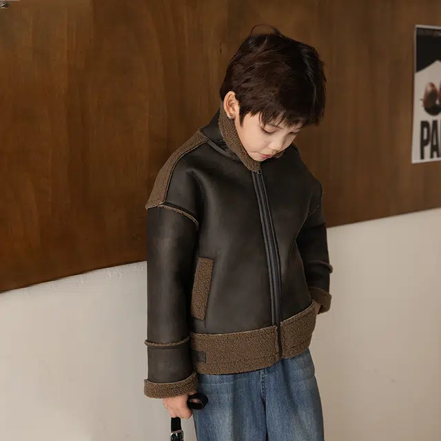 帕兰朵夹克 男童时尚潮流百搭加绒加厚保暖皮毛一体外套冬季中大童炸街潮酷防水防油 青少年