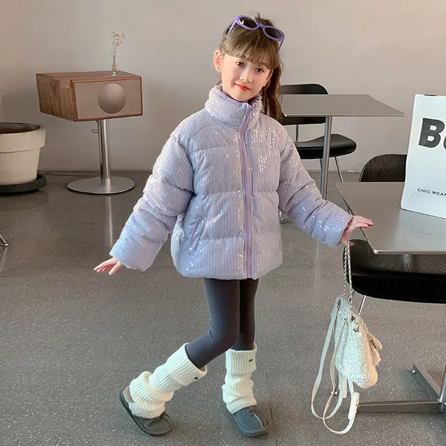 帕兰朵棉衣 女童时髦百搭潮酷保暖棉服冬季洋气中大童女孩棉袄冬装加厚亮片外套潮 青少年