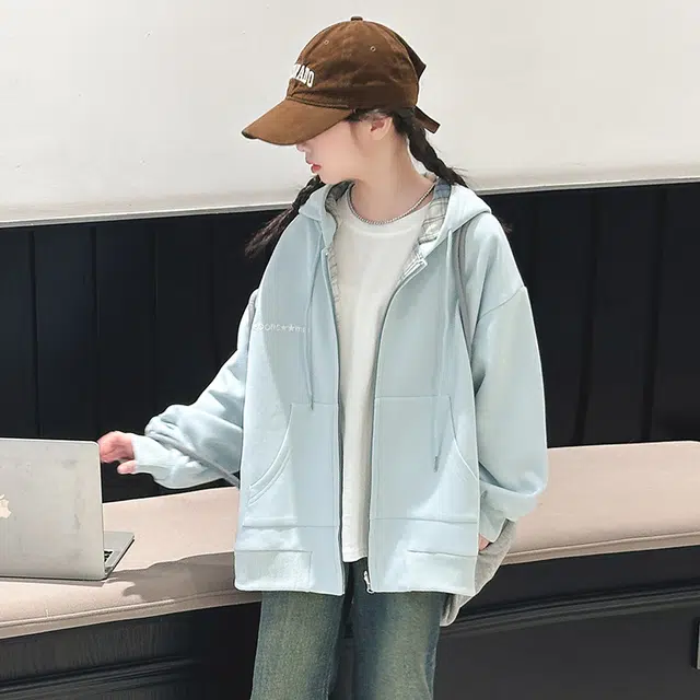 帕兰朵 卫衣 女童春秋季洋气时尚双面穿连帽外套 青少年