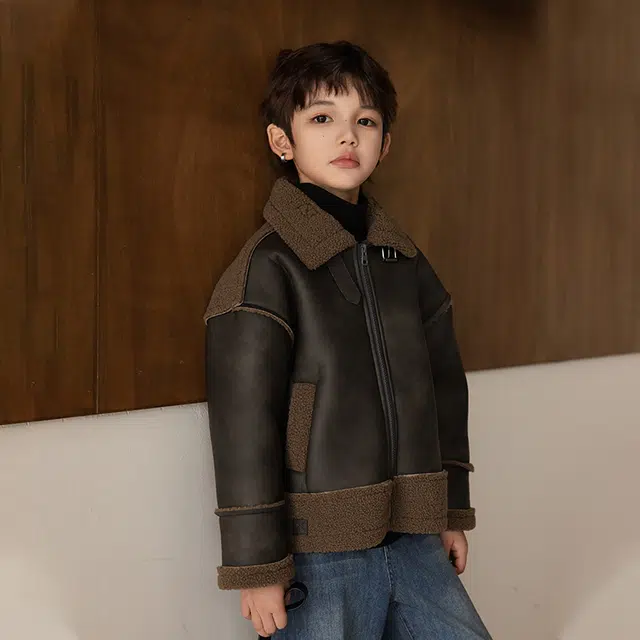 帕兰朵夹克 男童时尚潮流百搭加绒加厚保暖皮毛一体外套冬季中大童炸街潮酷防水防油 青少年