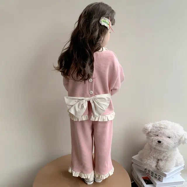 帕兰朵休闲运动套装 洋气时尚百搭蝴蝶结阔腿裤卫衣两件套 青少年