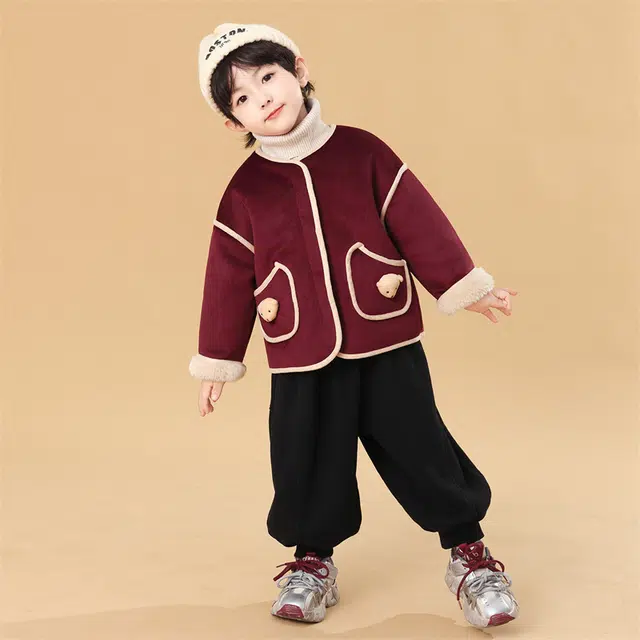 帕兰朵夹克 男女童蓄热保暖外套秋冬款儿童可机洗毛呢围巾大衣韩范痞帅潮 中小童