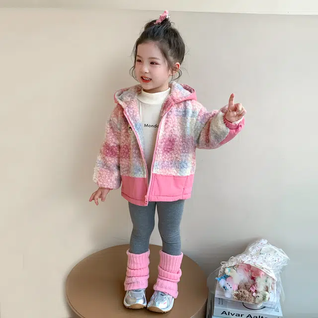 帕兰朵棉衣 女童加绒外套秋冬款儿童洋气加厚保暖上衣宝宝冬季毛毛衣 中小童