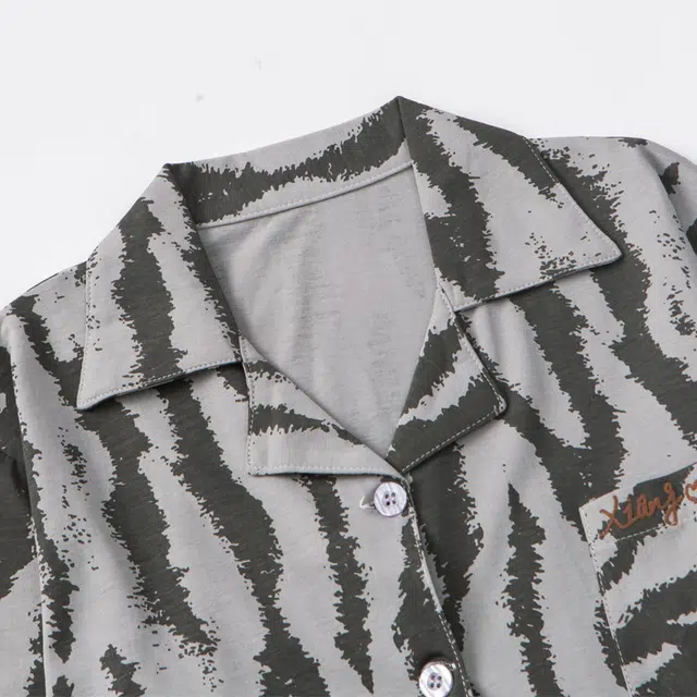 帕兰朵 家居服套装 儿童时尚舒适柔软亲肤纯棉睡衣男童春秋季开衫薄款墨纹长袖长裤两件套青少年