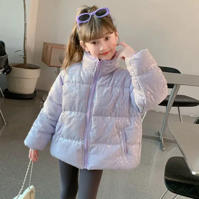 帕兰朵棉衣 女童时髦百搭潮酷保暖棉服冬季洋气中大童女孩棉袄冬装加厚亮片外套潮 青少年