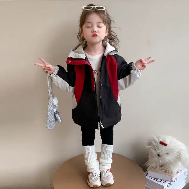 帕兰朵派克服 女童冲锋衣外套秋冬款儿童宝宝冬季撞色夹棉棉服女孩冬装夹克 中小童