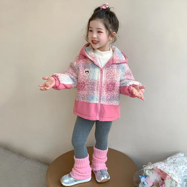 帕兰朵棉衣 女童加绒外套秋冬款儿童洋气加厚保暖上衣宝宝冬季毛毛衣 中小童