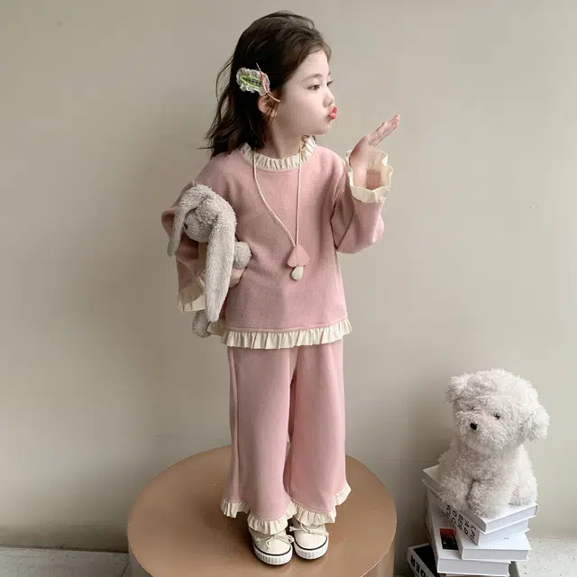 帕兰朵休闲运动套装 洋气时尚百搭蝴蝶结阔腿裤卫衣两件套 青少年