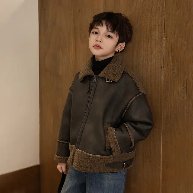 帕兰朵夹克 男童时尚潮流百搭加绒加厚保暖皮毛一体外套冬季中大童炸街潮酷防水防油 青少年