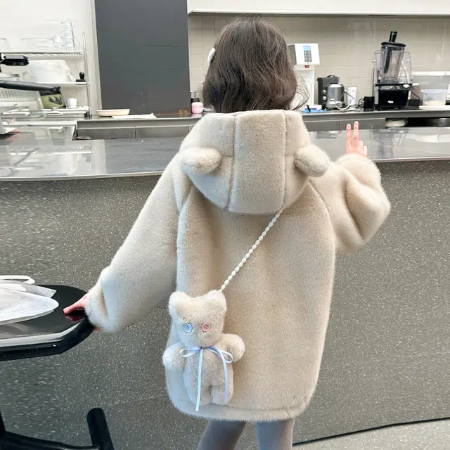 帕兰朵外套 秋冬季 甜美可爱仿水貂毛毛衣上衣女童柔软亲肤保暖舒适 青少年
