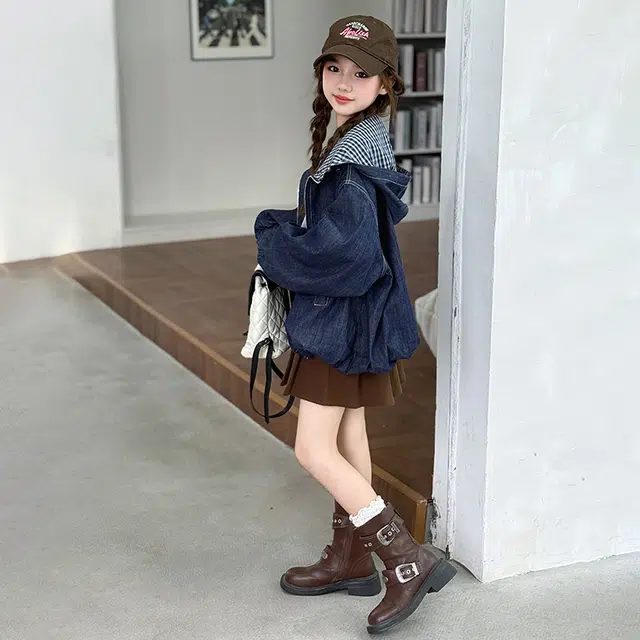 帕兰朵上装 潮流时尚百搭休闲运动格子连帽牛仔外套 青少年