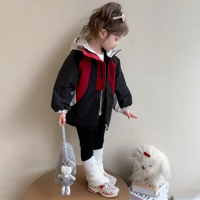 帕兰朵派克服 女童冲锋衣外套秋冬款儿童宝宝冬季撞色夹棉棉服女孩冬装夹克 中小童