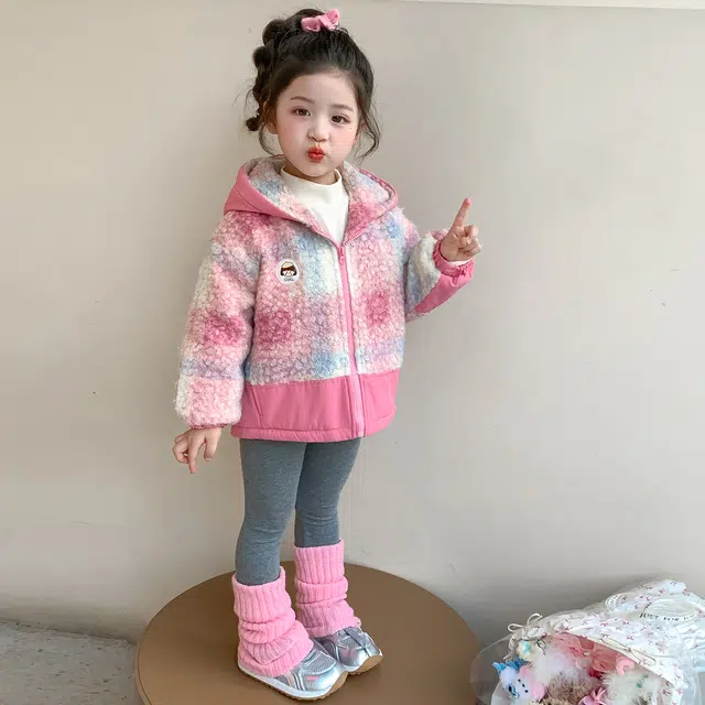 帕兰朵棉衣 女童加绒外套秋冬款儿童洋气加厚保暖上衣宝宝冬季毛毛衣 中小童