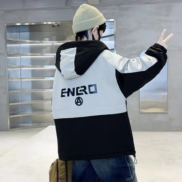 帕兰朵派克服 男童冬季夹棉外套大儿童装洋气加厚保暖字母连帽风衣冬款 青少年