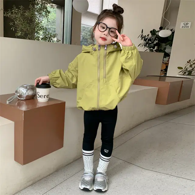 帕兰朵上装 潮流时尚百搭宽松舒适休闲运动洋气可爱风小女孩纯色双拉链外套 中小童