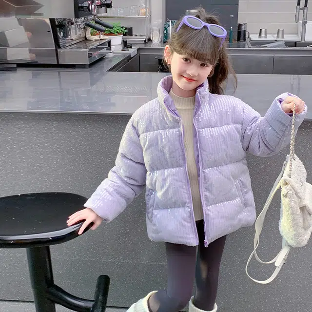 帕兰朵棉衣 女童时髦百搭潮酷保暖棉服冬季洋气中大童女孩棉袄冬装加厚亮片外套潮 青少年
