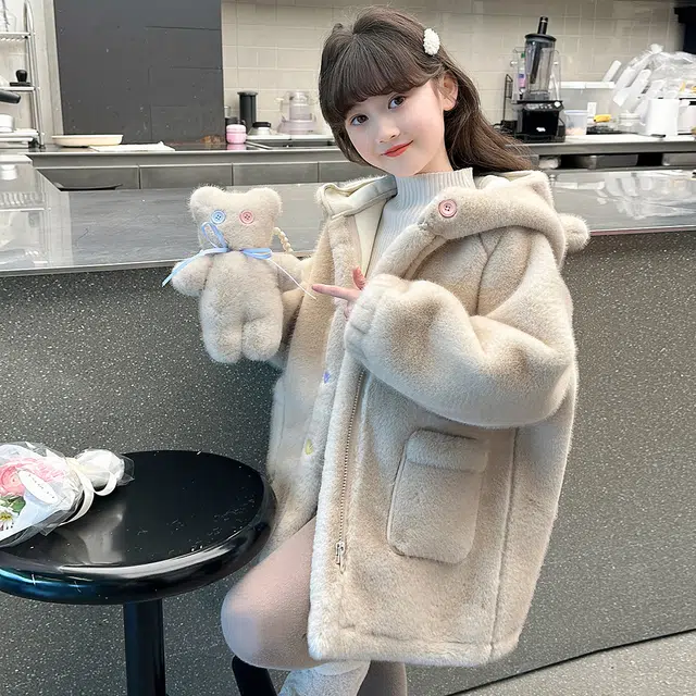 帕兰朵外套 秋冬季 甜美可爱仿水貂毛毛衣上衣女童柔软亲肤保暖舒适 青少年