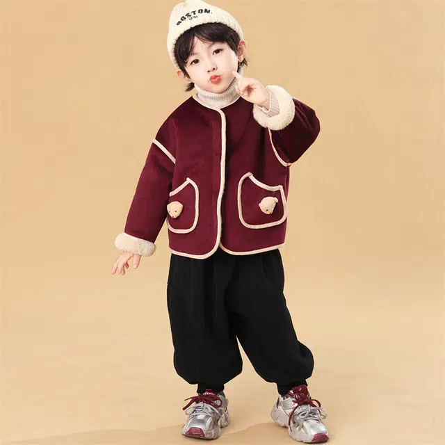 帕兰朵夹克 男女童蓄热保暖外套秋冬款儿童可机洗毛呢围巾大衣韩范痞帅潮 中小童