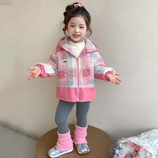 帕兰朵棉衣 女童加绒外套秋冬款儿童洋气加厚保暖上衣宝宝冬季毛毛衣 中小童