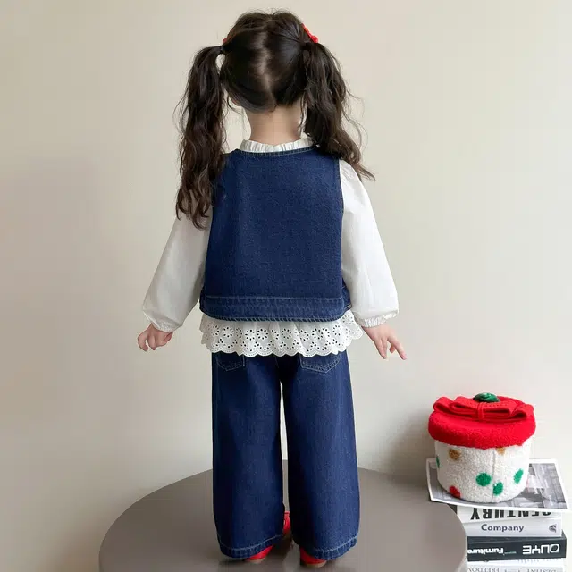 帕兰朵休闲运动套装 潮流时尚百搭可爱风鸭子牛仔马甲三件套 中小童