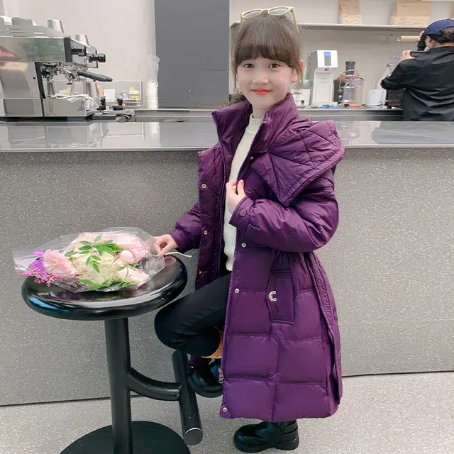 帕兰朵棉衣 儿童时尚潮流百搭舒适保暖棉袄冬季双领长款棉服中大童连帽洋气加棉加厚冬装潮 青少年