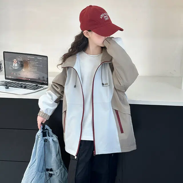 帕兰朵派克服 女童时尚潮流舒适简约春款外套洋气大儿童春秋时髦韩版休闲拼色连帽冲锋衣 青少年