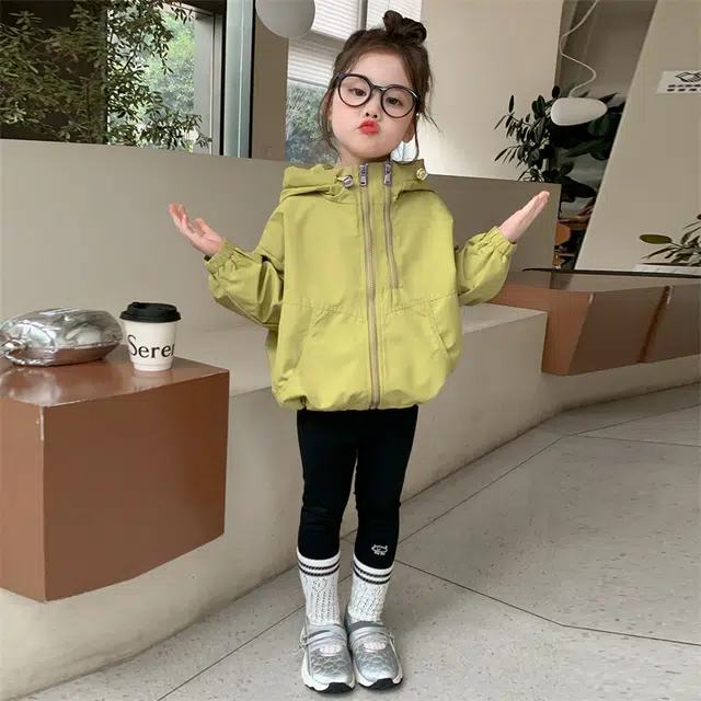 帕兰朵上装 潮流时尚百搭宽松舒适休闲运动洋气可爱风小女孩纯色双拉链外套 中小童