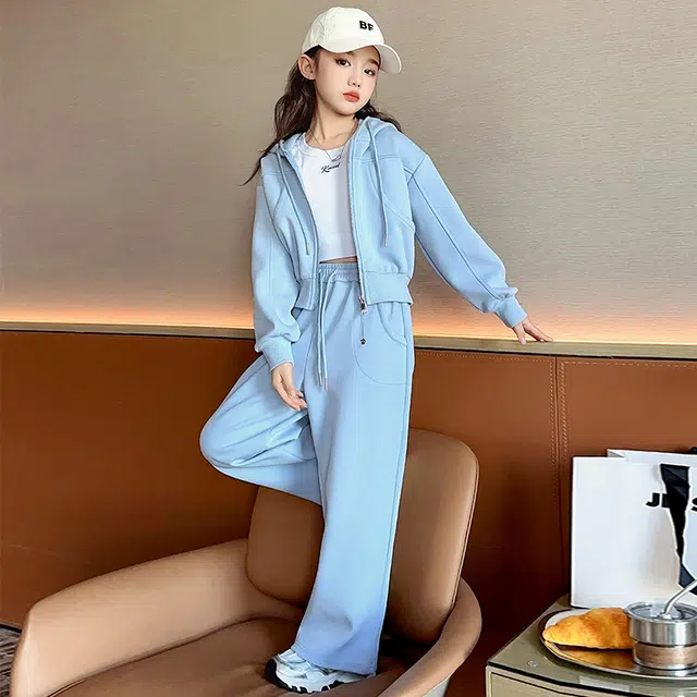 帕兰朵休闲运动套装 潮流时尚洋气百搭女童卫衣卫裤针织两件套 青少年