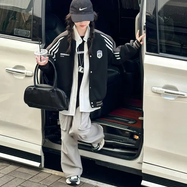 帕兰朵棒球服 女童时髦潮流保暖夹棉秋冬加厚字母印花拉条外套大童女孩洋气时尚学院风棉衣 青少年