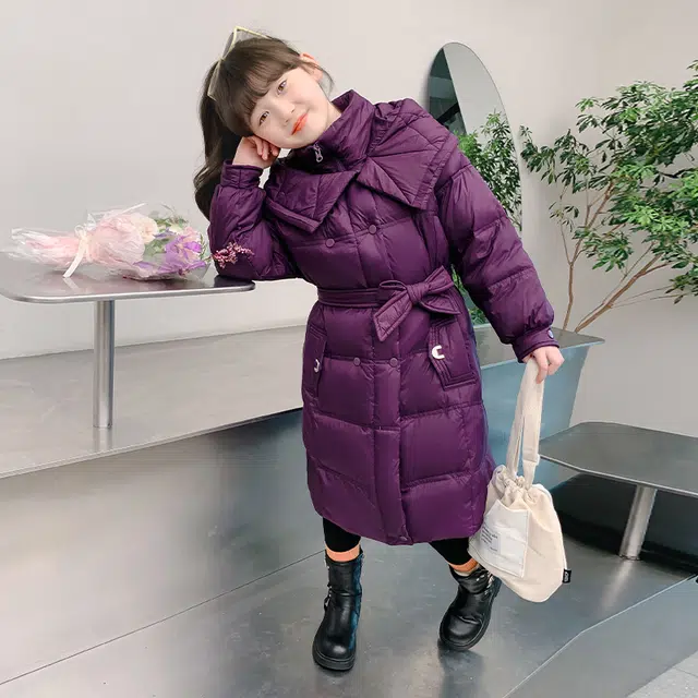 帕兰朵棉衣 儿童时尚潮流百搭舒适保暖棉袄冬季双领长款棉服中大童连帽洋气加棉加厚冬装潮 青少年