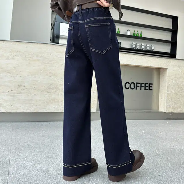 帕兰朵牛仔裤 女童高街个性潮流韩版直筒脚口绣花延边长裤女春秋款高腰显瘦显高阔腿拖地裤潮 青少年