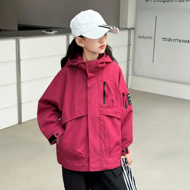 帕兰朵 派克服 女童秋冬款夹棉加厚冲锋衣外套女大童时尚潮流舒适洋气百搭工装连帽上衣潮酷秋装 青少年