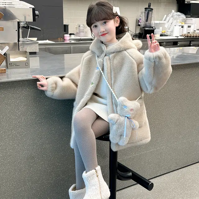 帕兰朵外套 秋冬季 甜美可爱仿水貂毛毛衣上衣女童柔软亲肤保暖舒适 青少年