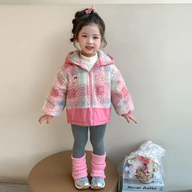 帕兰朵棉衣 女童加绒外套秋冬款儿童洋气加厚保暖上衣宝宝冬季毛毛衣 中小童