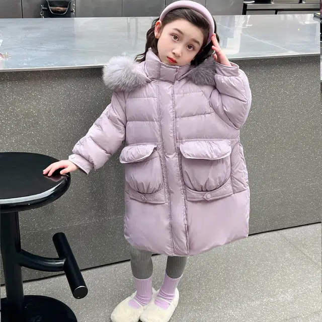 帕兰朵棉衣 女童洋气大毛领连帽棉服儿童中长款加厚保暖外套 儿童款